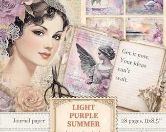 Purple violet junk journal pages for vintage scrapbooking and aged journaling | Digital download | 686