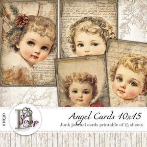 Vintage kerstengel 4 x 6-kaarten afdrukbaar van 5 vellen Wenskaarten maken decemberkaarten Engel geboorte kerstdagboek benodigdheden #1030