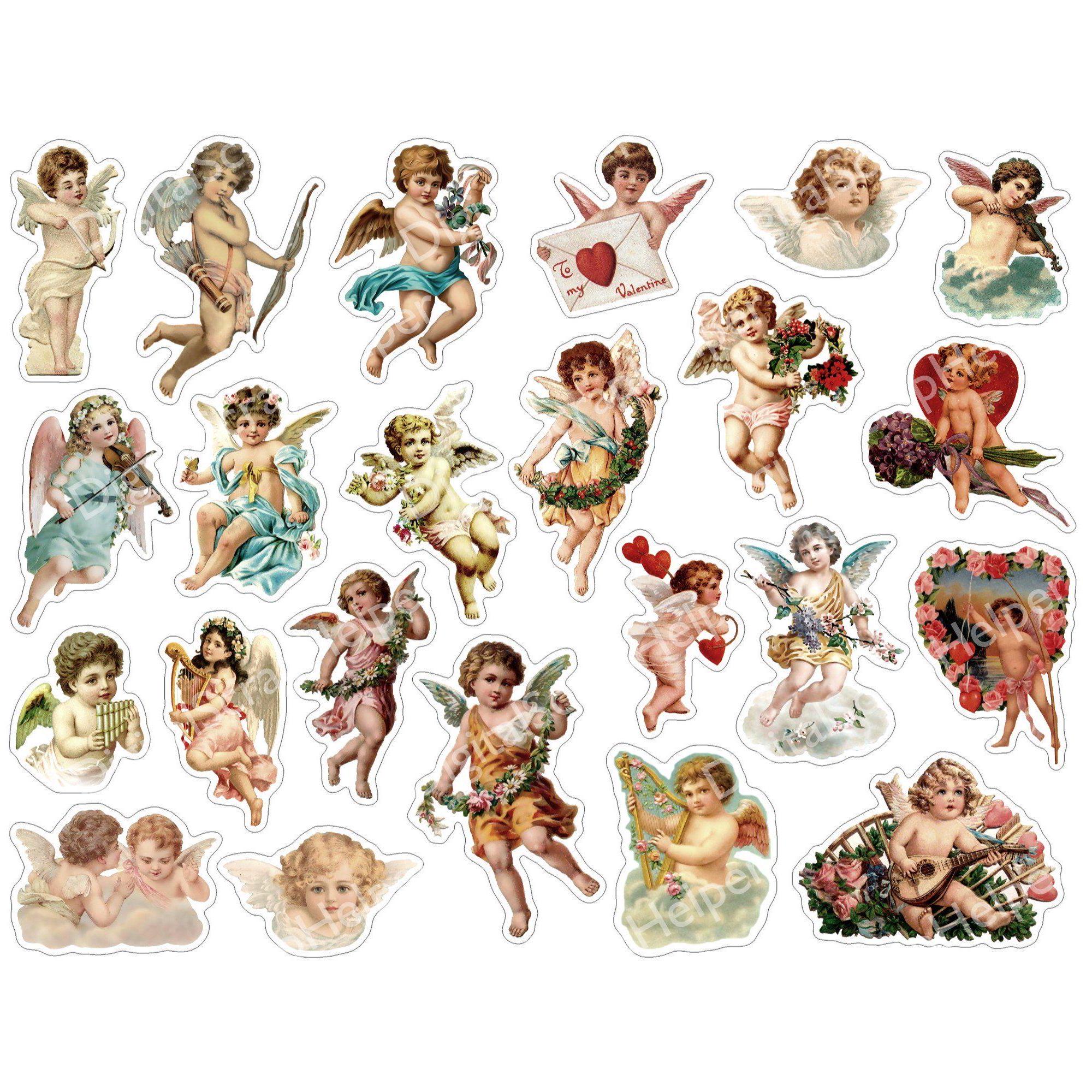 Retro Valentine Angel Fussy Cut Stickers for Romantic Scrapbooking and ...