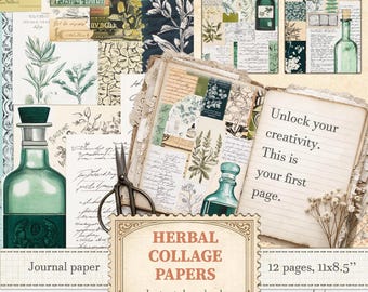 Herbal collage journal paper for apothecary journaling and herbalist scrapbooking | Digital download | 759