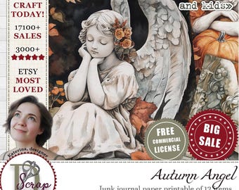 Fall angels paper for autumn junk jornaling, scrapbooking and wall decor | Digital download | 512