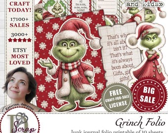 Grinch Christmas DIY folio kit for holiday craft and December scrapbooking | Digital download | 1292