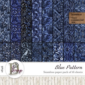 Dark blue seamless pattern digital paper Grunge blue Blue pattern Blue shabby Boho blue Blue folk art Free commercial use 16 sheets #846