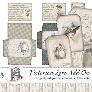 Viktorianisches junk Journal Kit druckbares Add-On von 8 Seiten Shabby Chic Ladies Roses Rosa shabby chic Cottagecore junk journal Zubehör #362