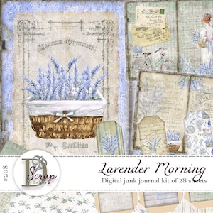 Vintage Lavender Junk Journal Kit 28 Blätter Provence Shabby Chic Cottagecore Blumen #208