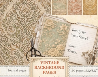 Vintagemönstrade bakgrundssidor för viktorianska skräpjournaler och retro scrapbooking | Digital nedladdning | 1367