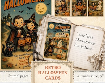 Boo box gift cards Happy Halloween greetings Retro spooky journal pages | Digital download | 1708
