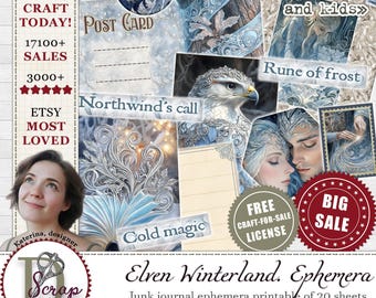 Magical winterland elven junk journal ephemera for enchanted forest scrapbooking | Digital download | 957