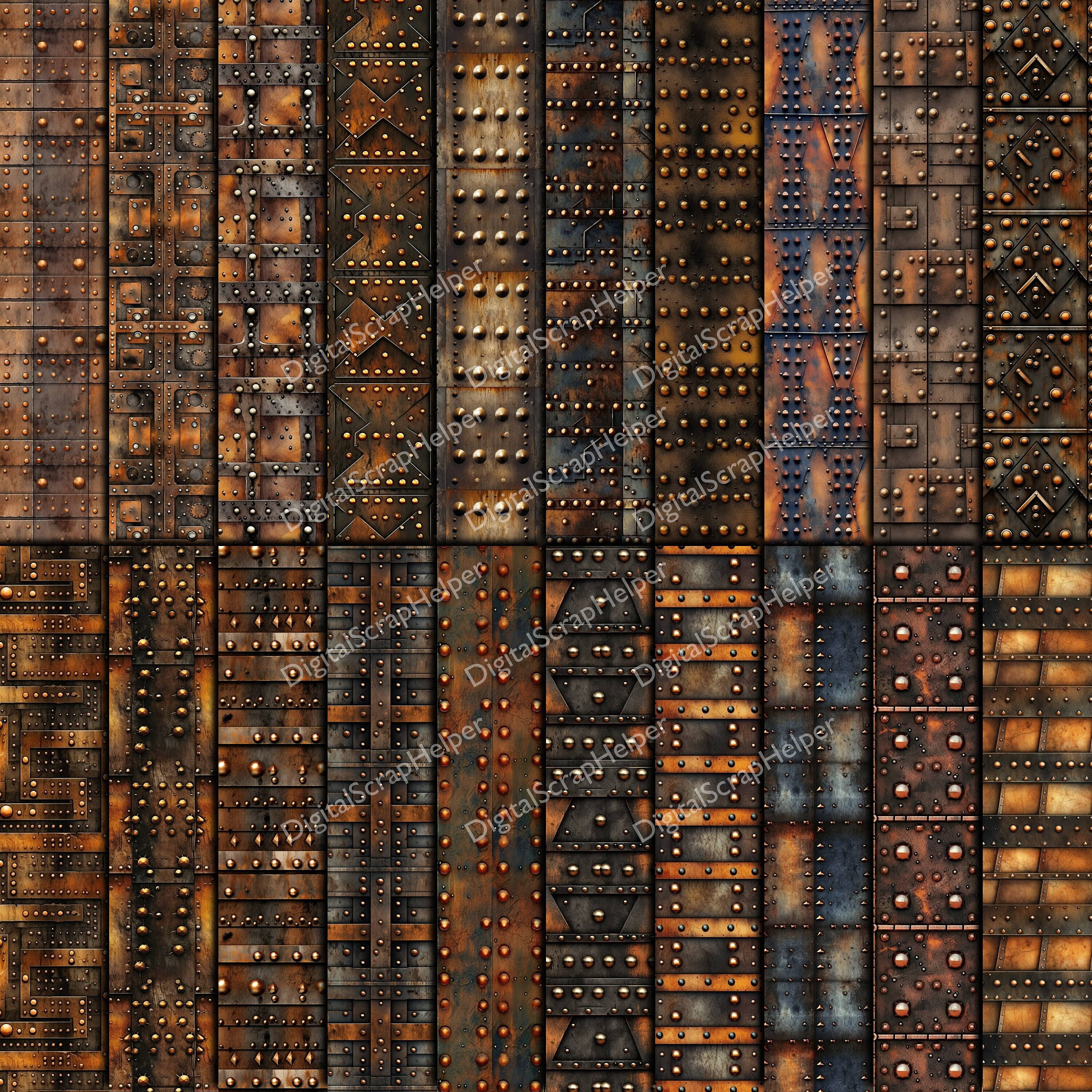 Metal Rivets Steampunk Seamless Pattern Digital Paper Industrial ...