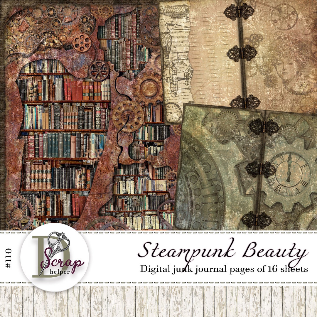 Steampunk Junk Journal Pages Printable of 16 Sheets Vintage Grunge ...