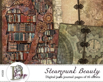 Steampunk junk journal pages for vintage industrial theme slow crafting | Digital download