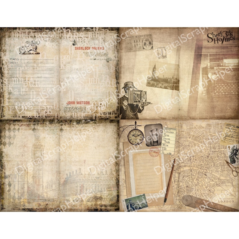 Sherlock Holmes Junk Journal Kit Printable of 36 Sheets - Etsy