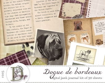 Dogue de Bordeaux junk journal kit for dog and pet memory scrapbooking | Digital download