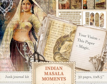 Vintage India junk journal kit for scrapbooking and masala tribal decor | Digital download | 039