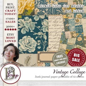 Vintage Shabby Chic botanische Collage digitale französische Collage Papier #1117