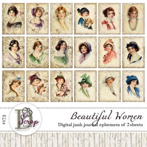 Vintage Damen Junk Journal Karten 2 Bögen ATC Karten Shabby Chic Shabby Chic Cottagecore Frauen Romantische Papier #173