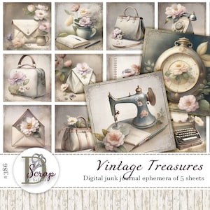 Vintage Junk Journal Karten 5 Blatt Shabby Chic Vintage Schätze Rosen Rosa Shabby Chic Cottagecore Junk Journal Zubehör #386