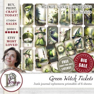 Bilhetes de diário de bruxa verde para impressão de 6 folhas Magia verde floresta Decoração de bruxa leve Bruxa caprichosa Estética verde mística #360