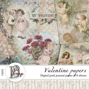 Valentinstag junk Journal Papier druckbar von 6 Seiten, Liebe Romantisches Herz Amor Valentinstag Vintage Junk Journal #305