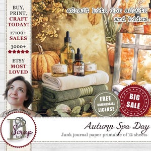 Papier journal spa automne confortable imprimable 12 feuilles Scrappy Fall spa clipart Esthétique douce maison automne soins personnels Utilisation commerciale gratuite #528