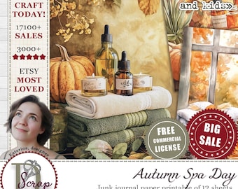 Cozy autumn spa journal paper printable 12 sheets Scrappy Fall spa clipart Aesthetic Sweet home Autumn self care Free commercial use #528