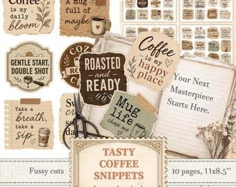 Coffee quotes fussy cut snippets for barista coffee shop stickers | Digital download | 1519
