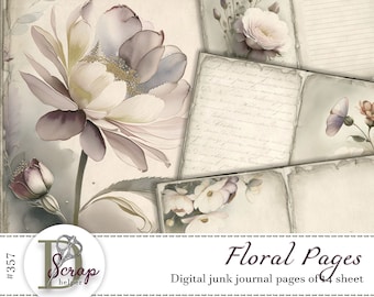 Muted floral junk journal pages for vintage spring ephemera and scrapbooking | Digital download | 357