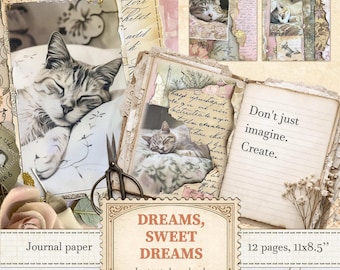 Shabby pink cat collages for lazy sleeping day journals and scrapbooking | Digital download | 641