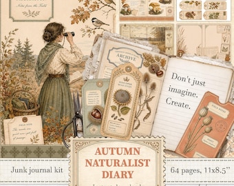 Kit de diario de naturaleza otoñal con efímeros botánicos de otoño. Páginas para diario de naturaleza / Descarga digital / 1634