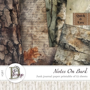 Papel de casca de árvore para impressão de 12 folhas Colagem de floresta Fundo de scrappy Natureza Floresta Goblincore Papel pergaminho Uso comercial gratuito #561