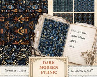 Dark abstract seamless patterns for African inspired decor and ethnic scrapbooking | Digital download | 439