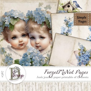 Pagine di diario spazzatura non ti scordar di me stampabili 12 fogli Scrappy Blue Non ti scordar di me Planner Pagine semplici Non ti scordar di me Forniture per scrapbook #567