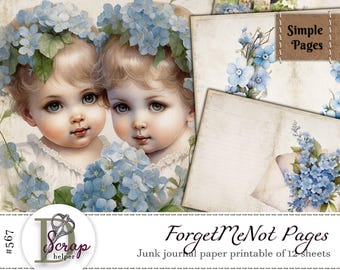 Forget me not journal pages for writing and blue floral scrapbooking | Digital download | 567