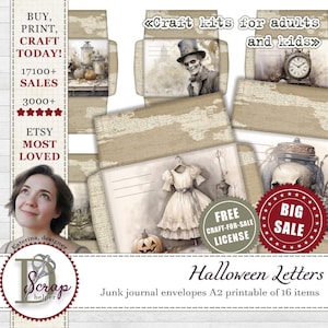 Koperty na Halloween w stylu vintage, A2, do druku, 16 arkuszy, Straszne, straszne, dyniowe, jesień, gotyckie, grimoire, artykuły do dziennika na Halloween #485