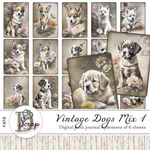 Vintage dog journal cards #1 for ATC ephemera and pet memory scrapbooking | Digital download