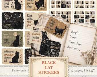 Black cat stickers Halloween ephemera fussy cut quotes and sayings | Digital download | 1647
