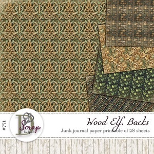 Wood elves junk journal background paper printable 28 sheets Fantasy Elven Forest Spirit Elf Driade Magic Grimoire journal supplies #771