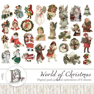Vintage kerst kieskeurige ephemera ephemera afdrukbaar van 6 vellen kerststickers dagelijks december adventskalender junkdagboekbenodigdheden #185