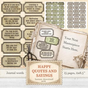 Happy junk journal words with inspirational sayings for motivate affirm cardmaking | Digital download | 076