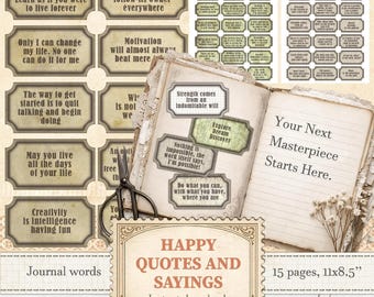 Fröhliche Junk Journal Wörter mit inspirierenden Sprüchen für motivieren Affirm Karten machen | Digitaler Download | 076