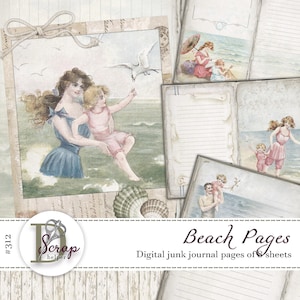 Páginas imprimibles de diario basura náutico vintage, 8 hojas, océano, mar, playa, marino, shabby chic, costero, costa, conchas, suministros para diario basura n.° 312