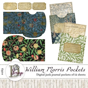 William Morris junk journal zakjes afdrukbaar pakket 12 vellen vintage art nouveau antieke sabby bloemen botanische junk journal benodigdheden #089