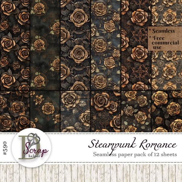 Floral steampunk seamless pattern digital paper Industrial Masculine Technical Men Mechanical paper Free commercial use 12 sheets #590
