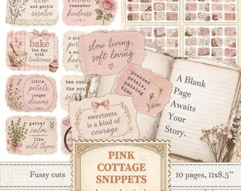 Pink cottage quotes fussy cut snippets for shabby stickers and scrapbook | Digital download | 1534