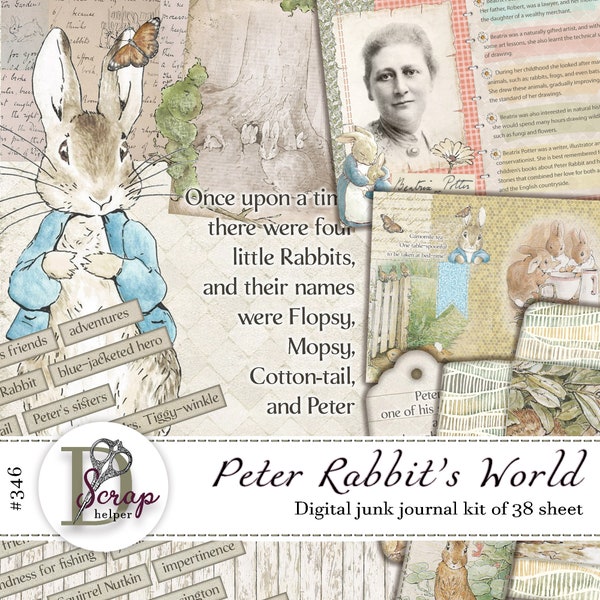 Peter Rabbit junk journal Beatrix Potter printable of 38 sheets Bunny Easter Children Little Kids Baby book junk journal supplies #346