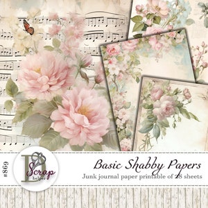 Shabby Chic Papier zum ausdrucken von 28 Blatt Vintage Basic Cottagecore botanisches Papier Shabby rosa Papier #869
