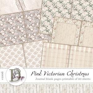 Páginas em branco de Natal vitoriano rosa para impressão 20 folhas Natal clássico rosa inverno tradicional rosa suprimentos para férias #1006