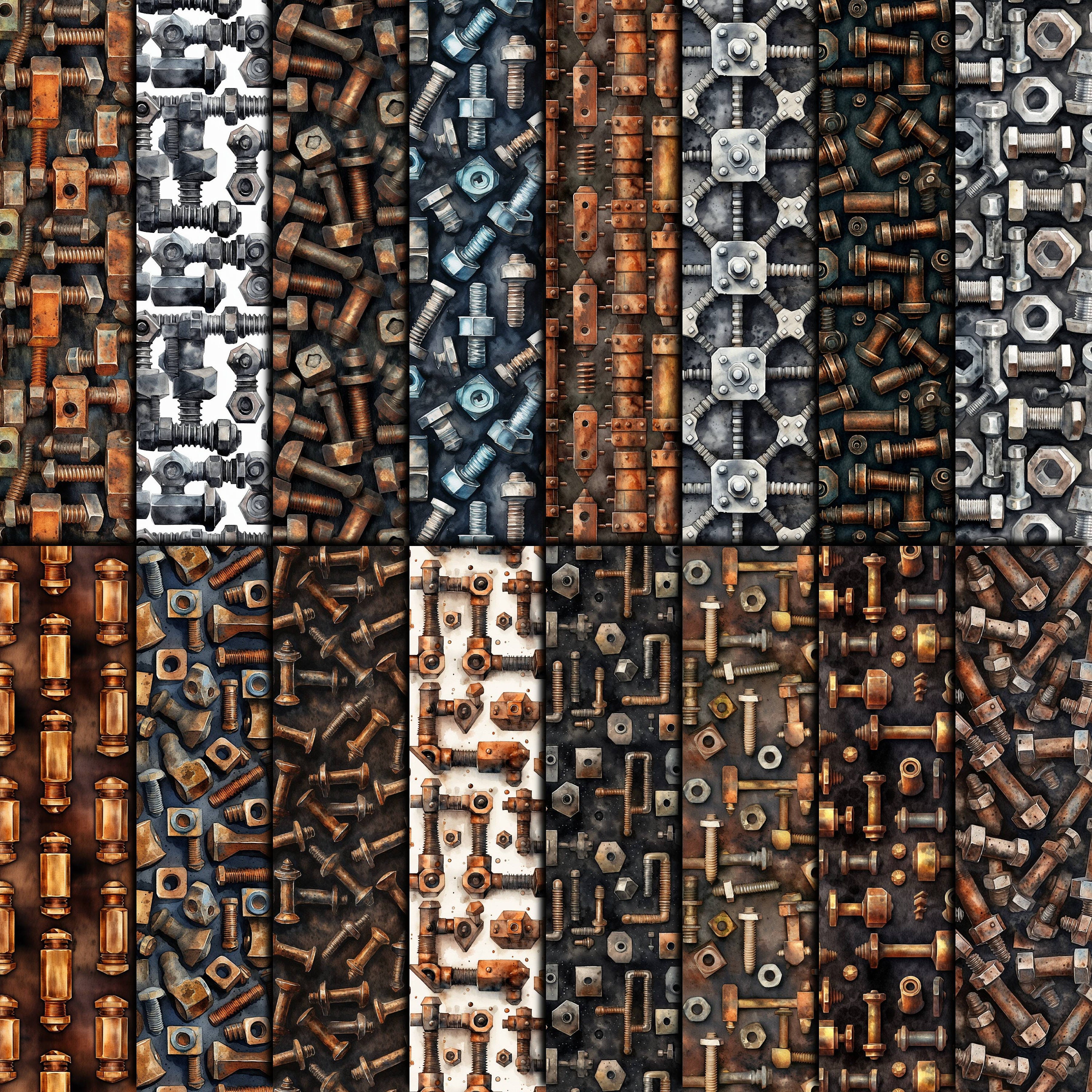 Screws and Bolts Steampunk Seamless Pattern Paper for Industrial ...