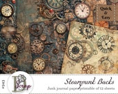 Steampunk journal paper printable 12 sheets Scrappy Industrial Clock Masculine Technical For men Mechanical paper Free commercial use #943