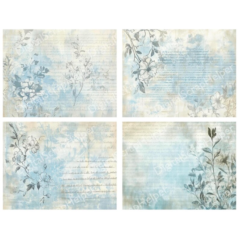 Journal Blue Basic French Blue Junk Journal Paper Printable 20 Sheets Vintage Basic Grunge ...